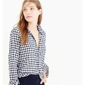 J. Crew Navy Gingham Boy Button Down Shirt Size 10